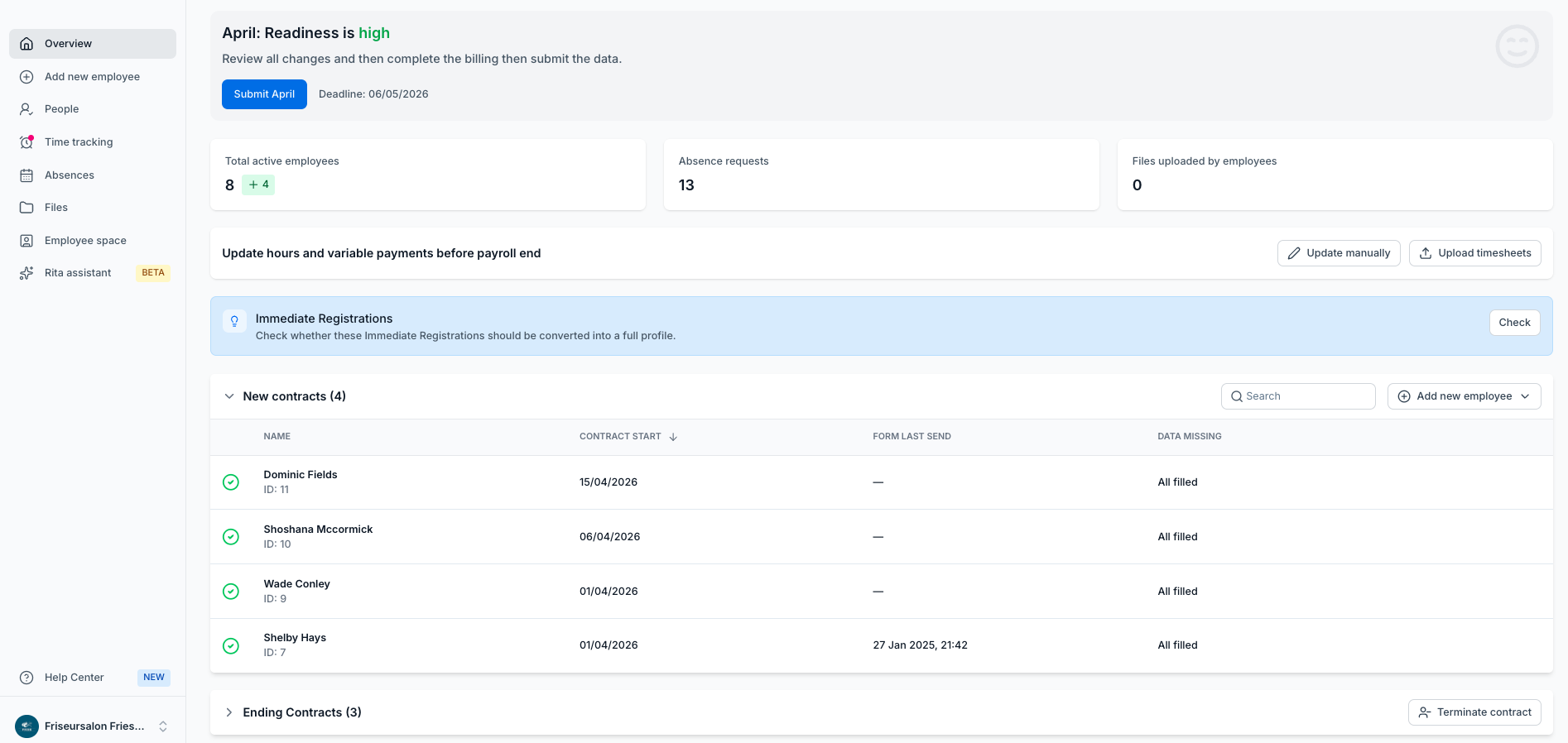 project b. payroll – monthly overview with change log and approval